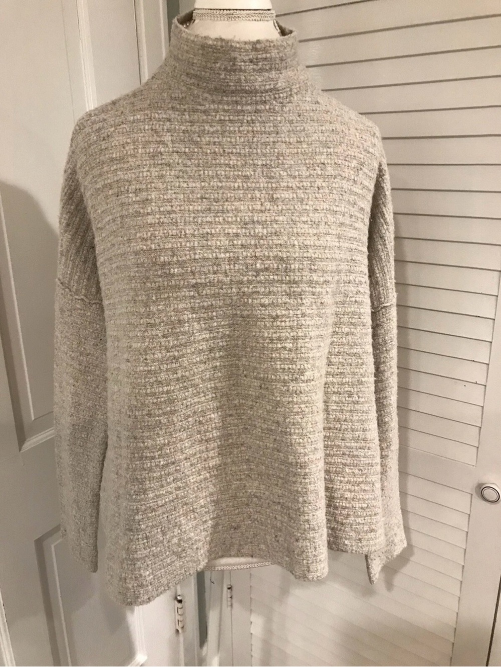 Free People Neutral Bouclé Turtleneck Sweater in Light Beige size S.